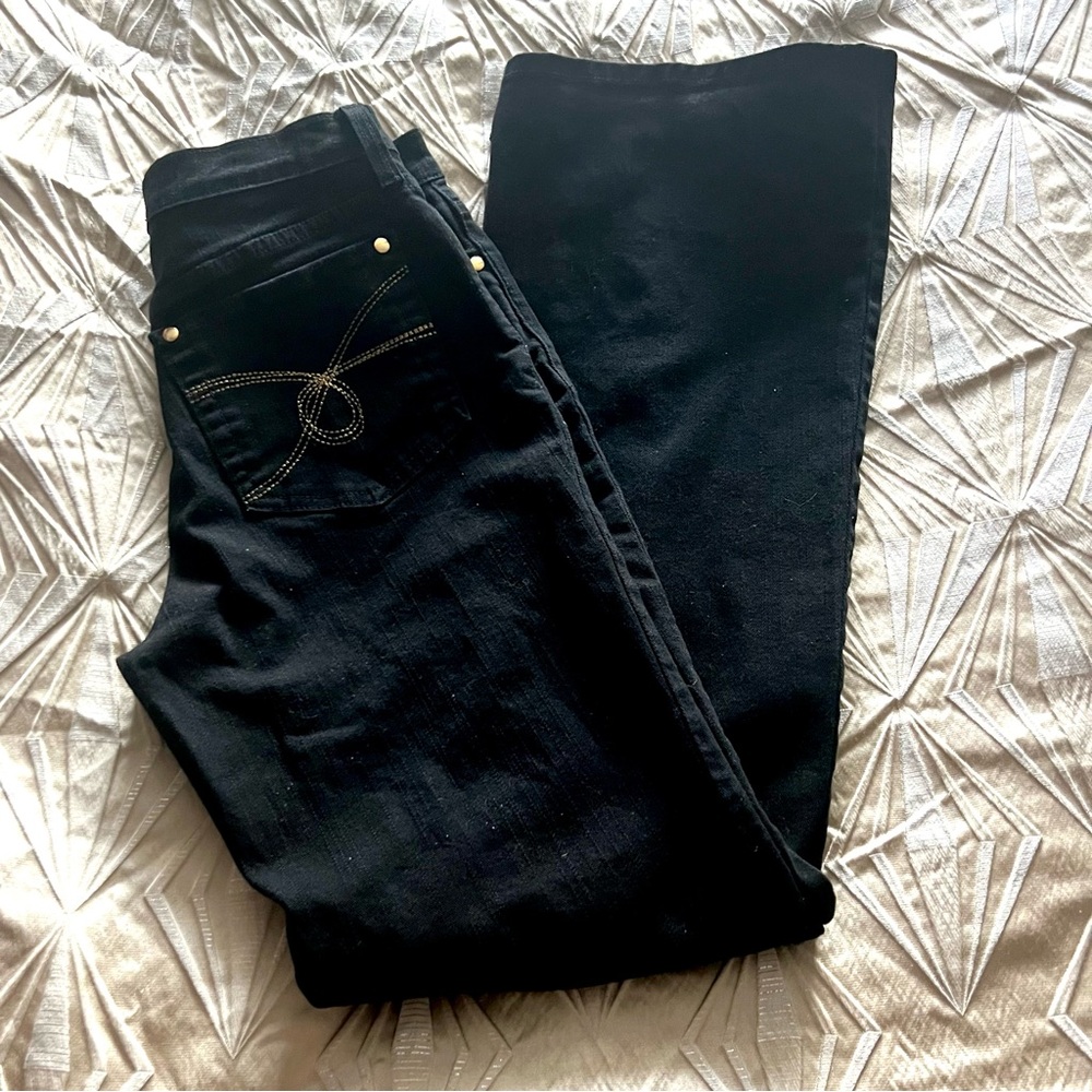 GUC Size 4 NYDJ Black Label Black Jeans Gold Embroidery Marilynn Straight Style